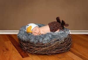 portrait of sleeping newborn posed on nest in Hoboken NJ