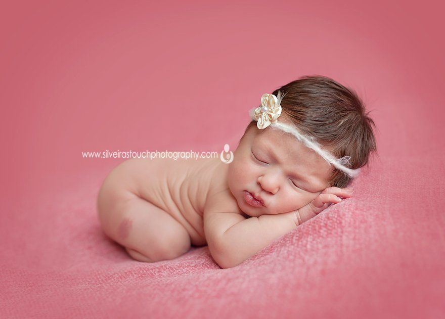 Dover NJ newborn photography in home session with pink and natural accessories