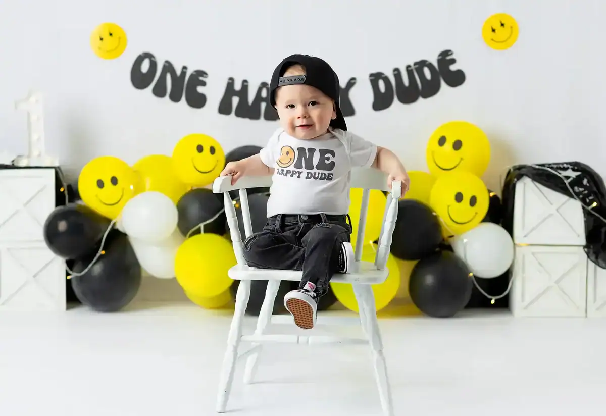 one happy dude birthday theme little boy smiling