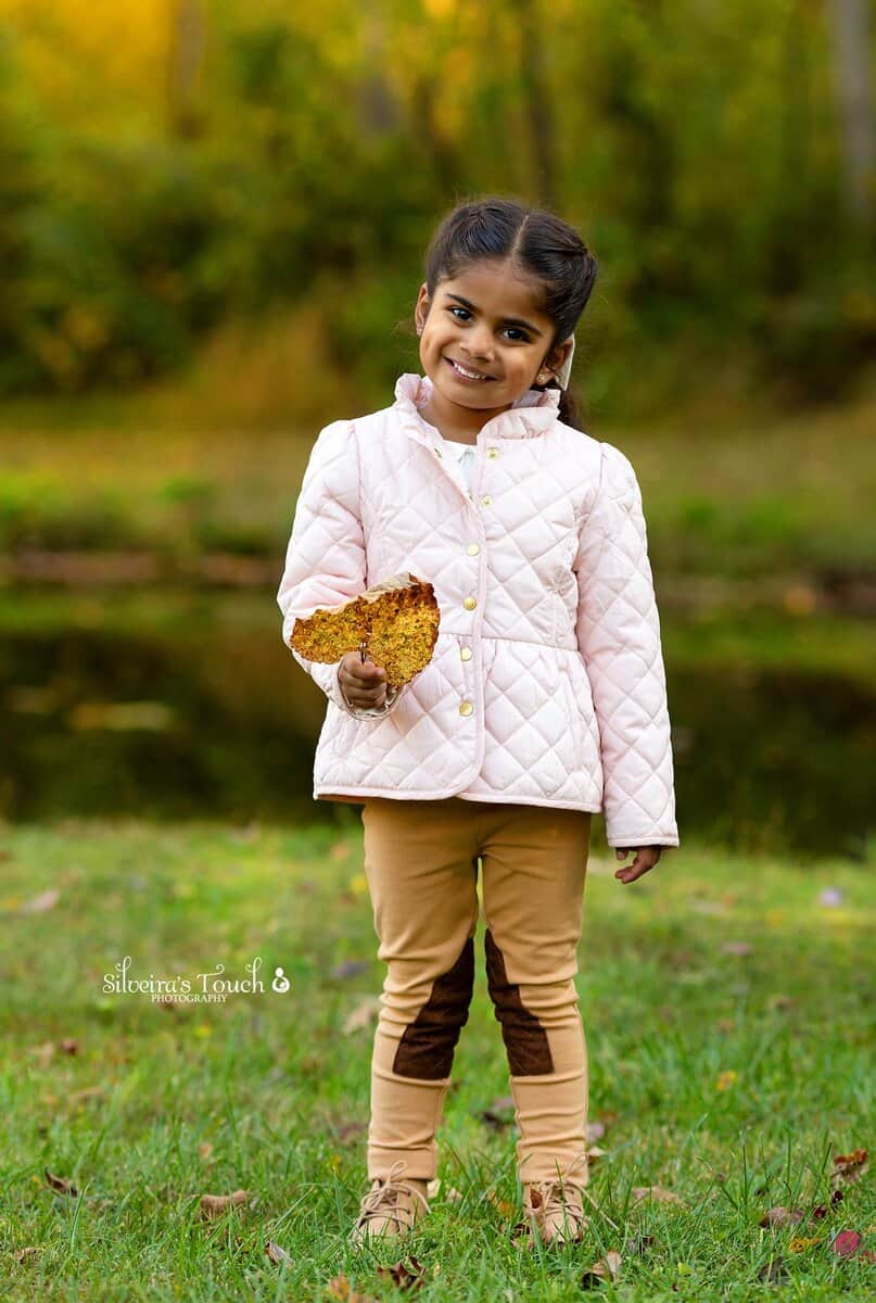 Outdoor Children Photography with bright fall color leaves taken by Silveira's Touch Photography