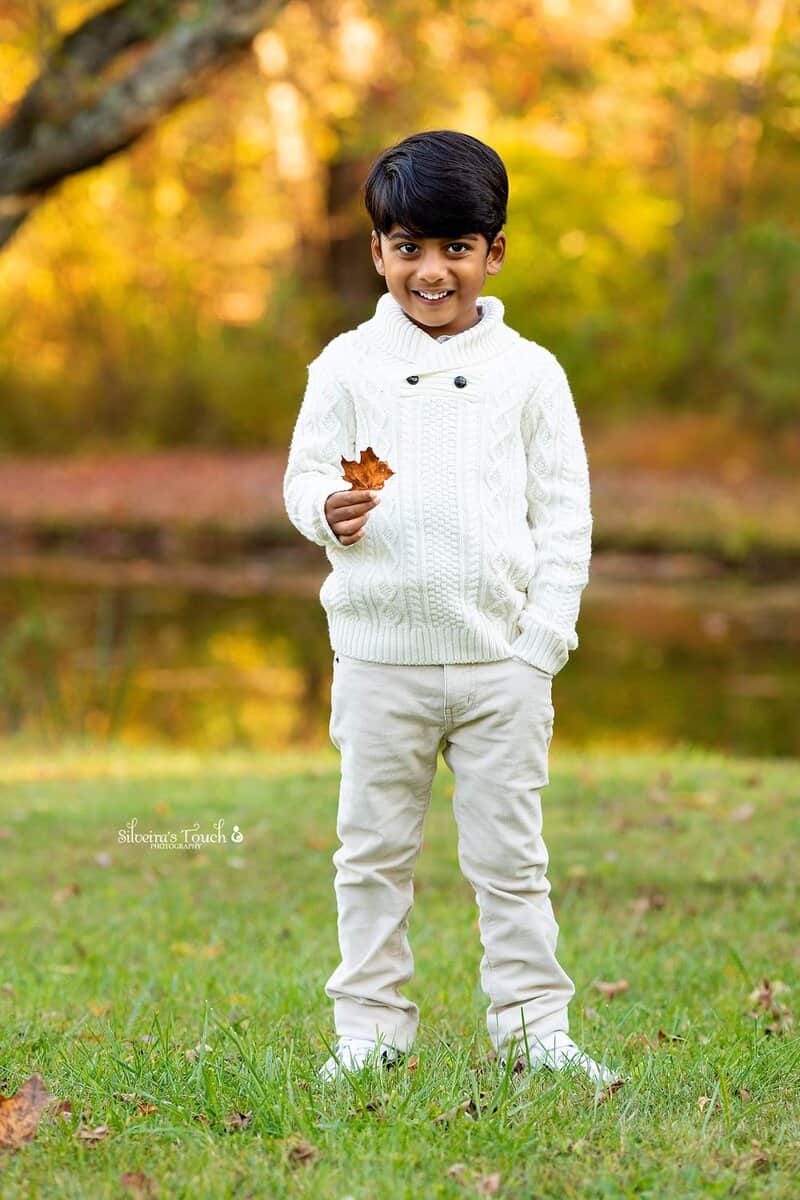 Outdoor Fall Children Photography with bright autumn color leaves taken by Silveira's Touch Photography